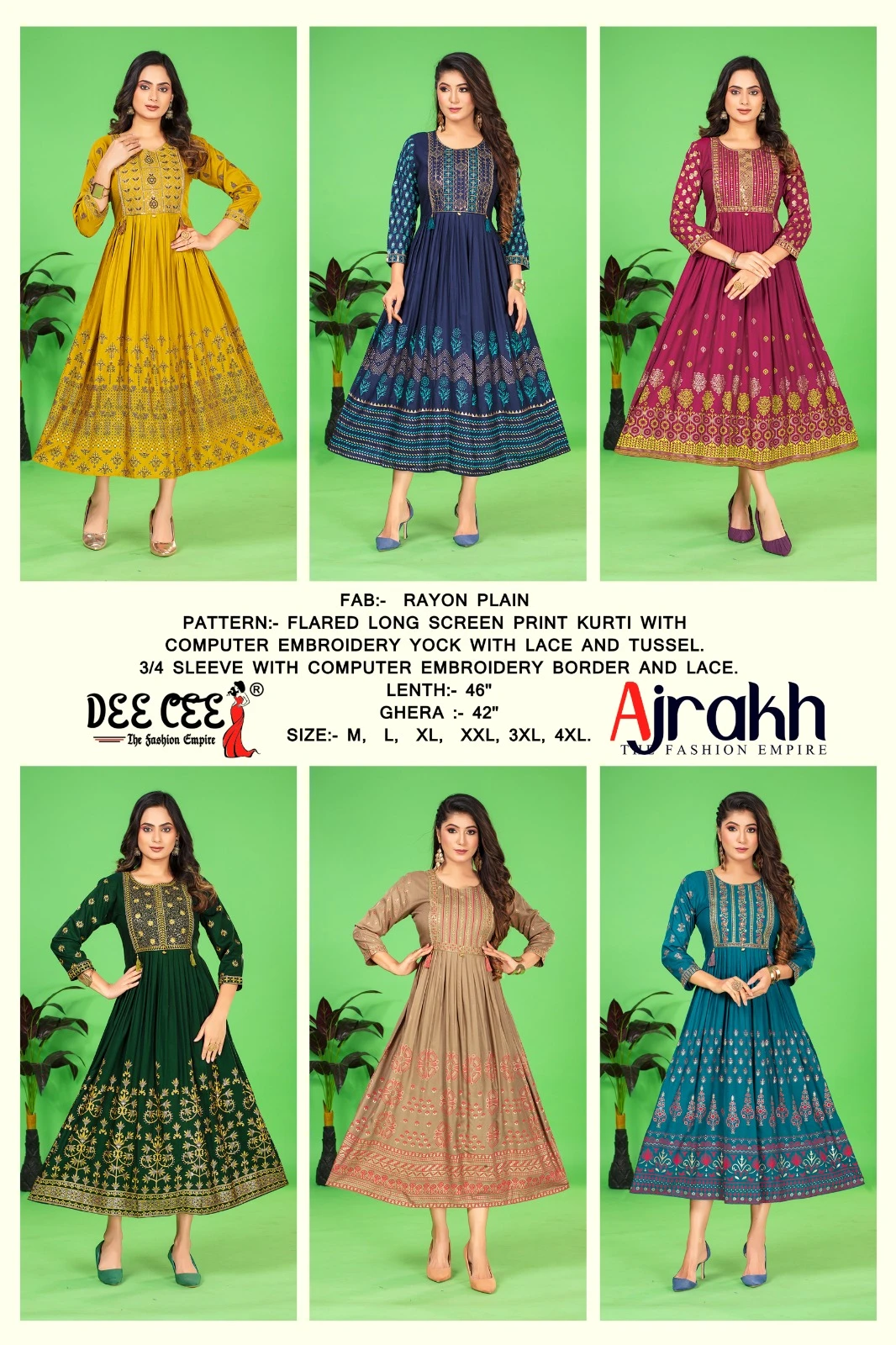 Deecee Ajrakh Rayon Plain Wholesale Anarkali Kurtis Catalog — Wholesale Anarkali Kurti, MPA wholesale from Surat — view 7